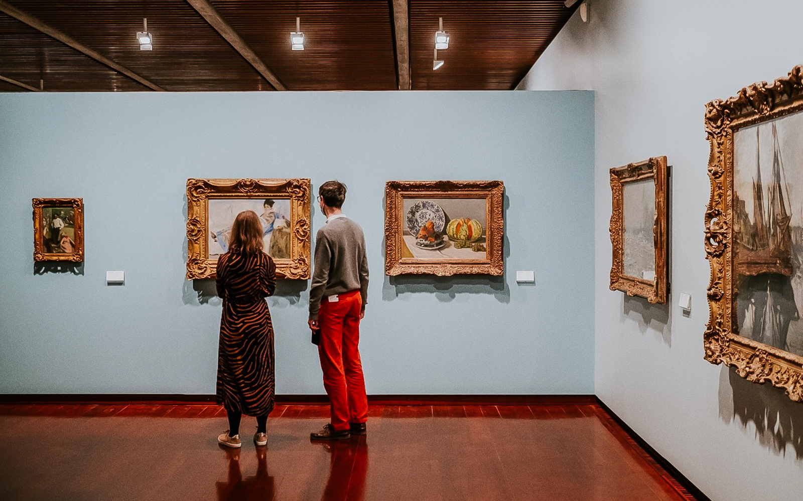 Interior of the Gulbenkian Museum in Lisbon, Portugal, showcasing its elegant and modern exhibition space with diverse art and cultural exhibits.