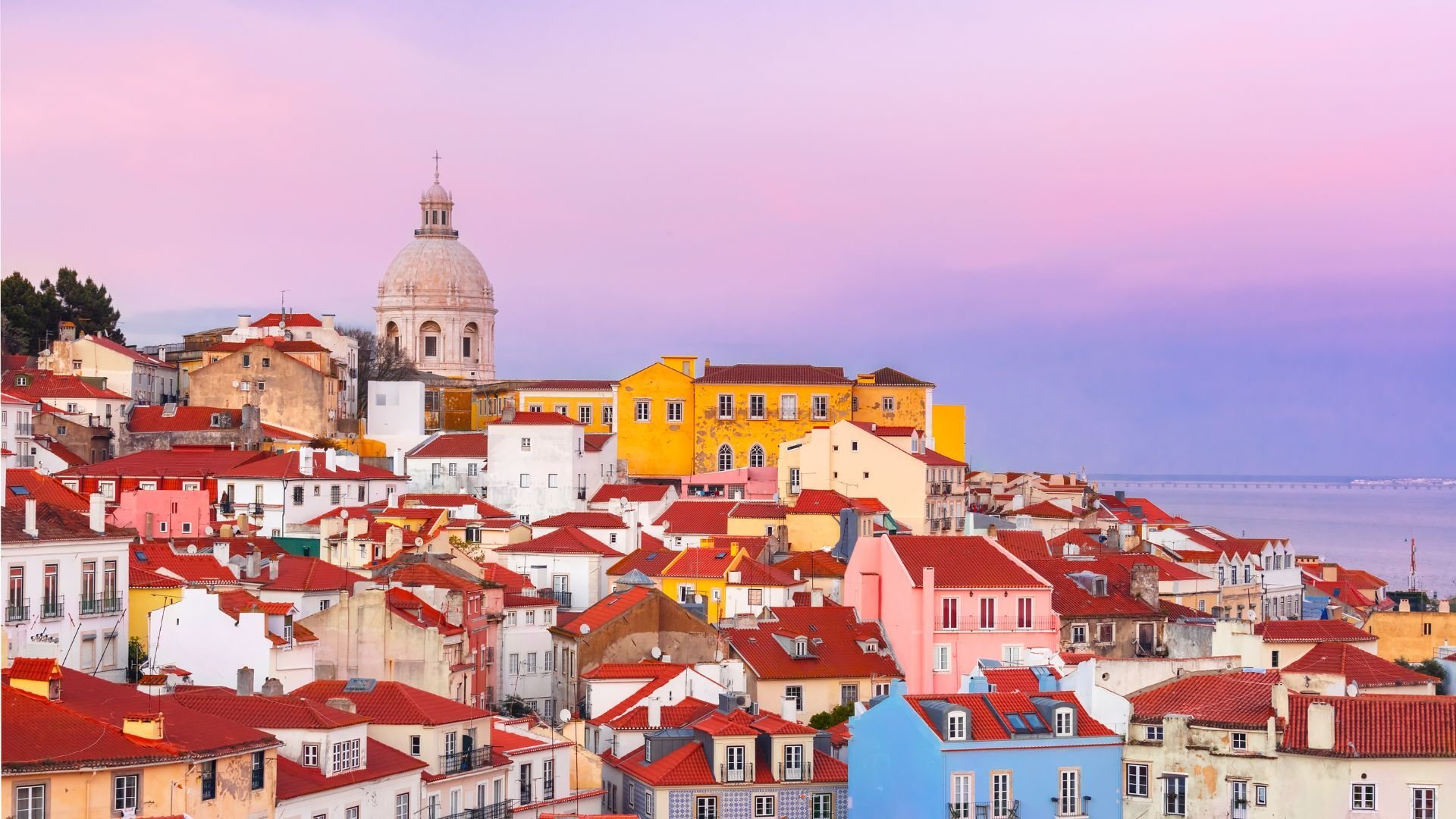 Alfama at scenic sunset, Lisbon, Portugal