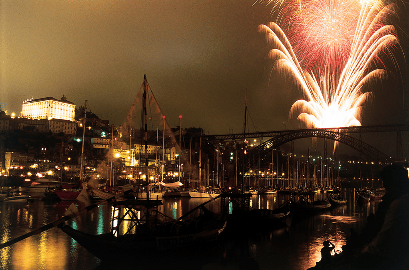 porto by the douro river at night