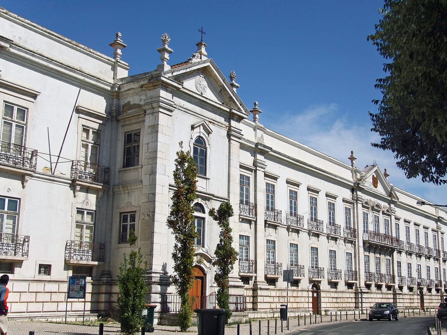 Interior of The National Tile Museum in Lisbon, Portugal, featuring intricate and beautifully designed ceramic tile displays that showcase the rich history of tile artistry in Portugal.