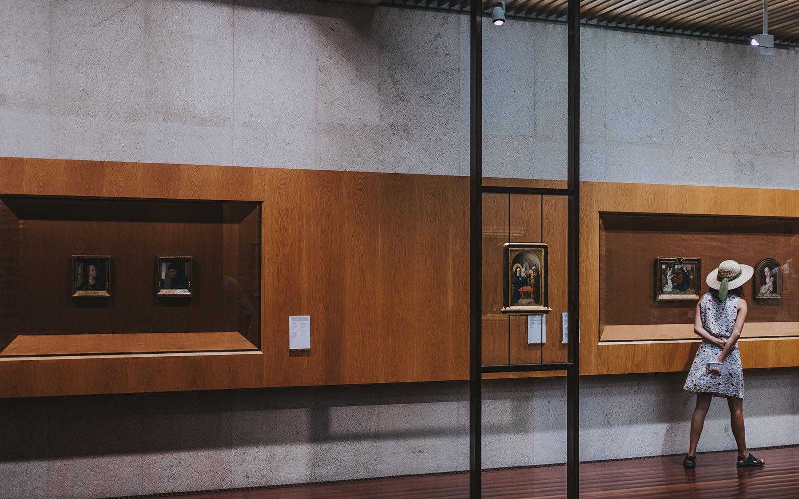 Interior of the Gulbenkian Museum in Lisbon, Portugal, showcasing its elegant and modern exhibition space with diverse art and cultural exhibits.