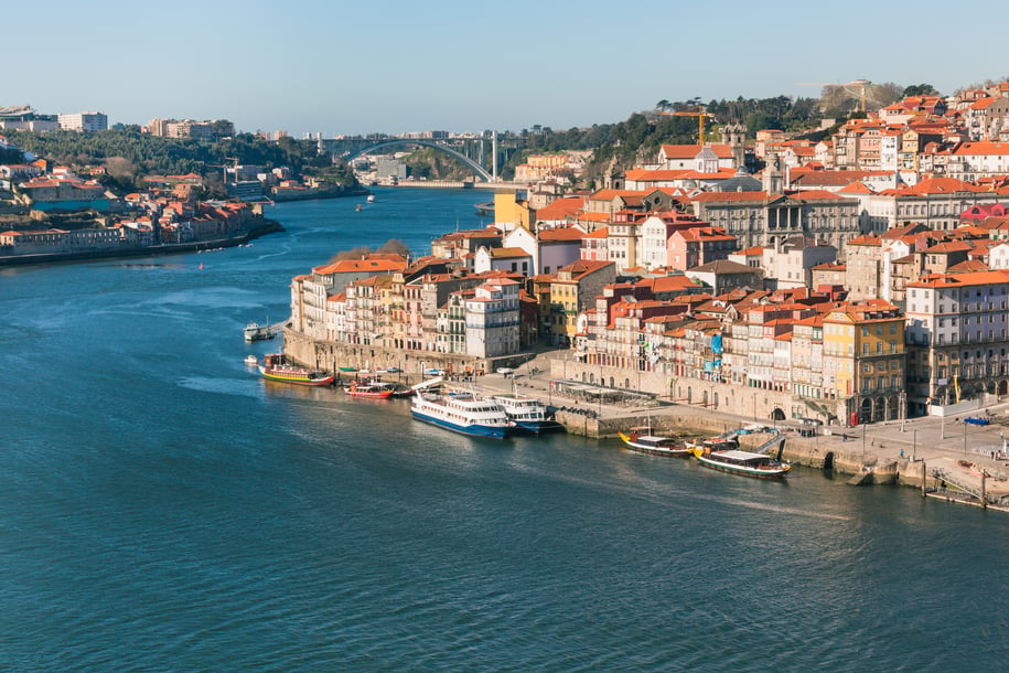Overview of Old Town of Porto, Portugal.