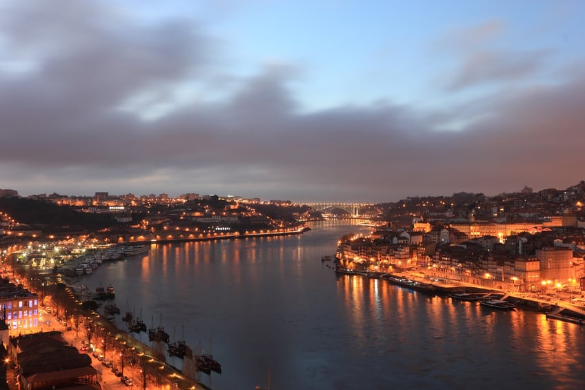 Port Wine Cellars on the left riverside bank