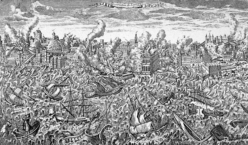 Lisbon destroyed by tsunami an earthquake in 1755